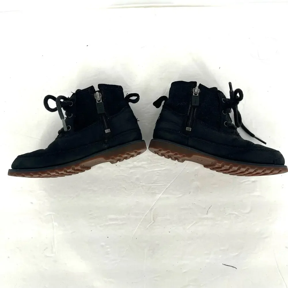 UGG Bradley Boys Black Leather Shearling Hiking Ankle Boots Size 10